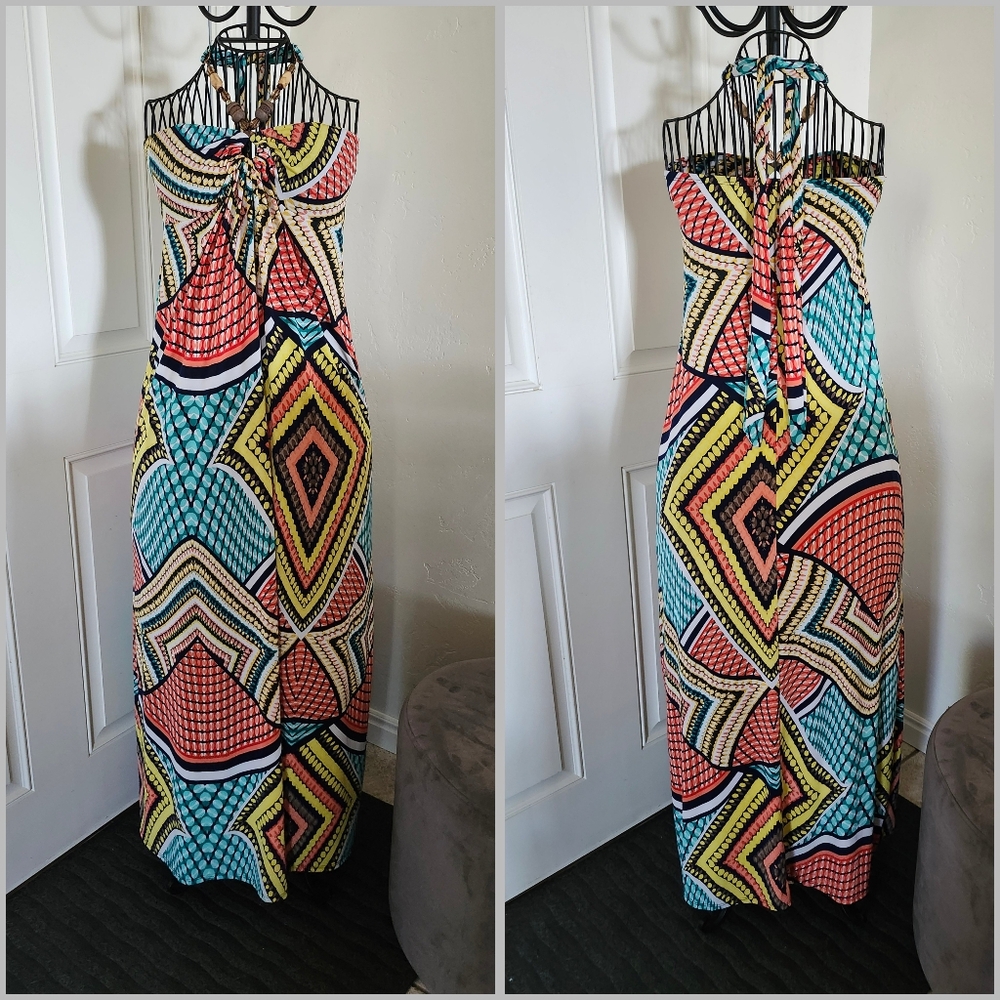 Fresh of LA Multicolor Geometric Maxi Dress Women Size Small/Medium